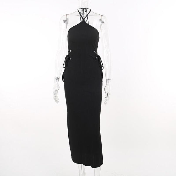 Robe midi dos nu texturée à nouer soi-même et dos nu 