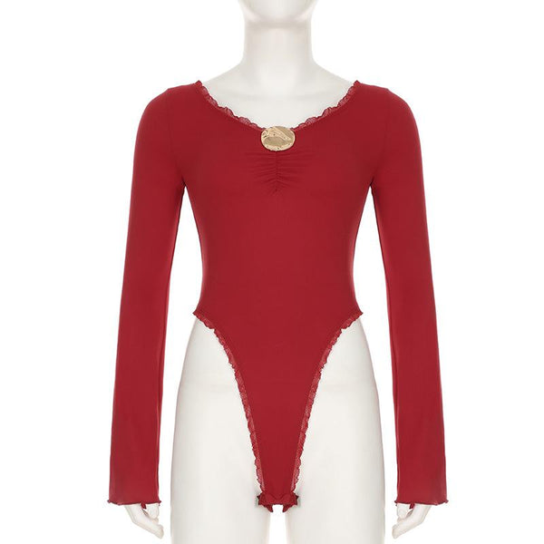 Ruched long sleeve v neck button ruffle bodysuit