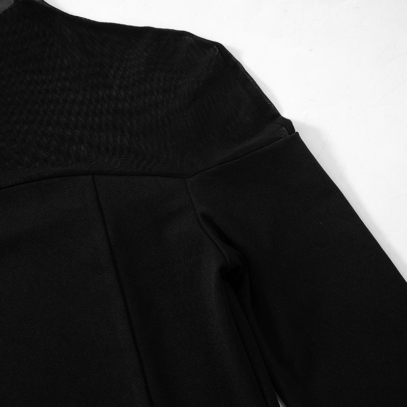 Long sleeve high neck mesh patchwork solid top