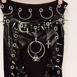 O ring rivet applique PU leather solid maxi skirt