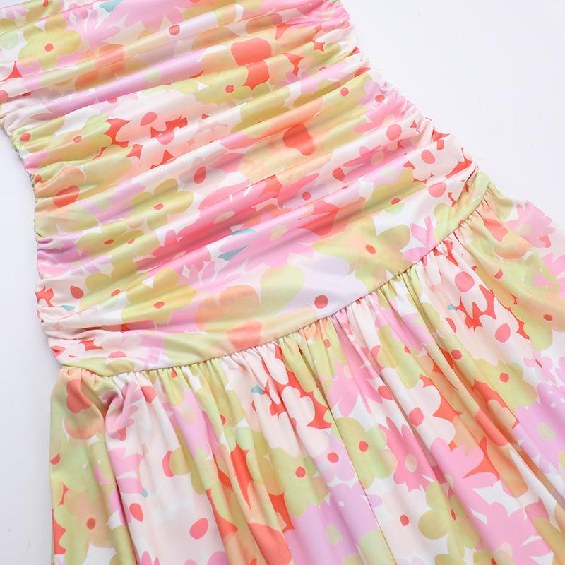Robe longue tube dos nu à imprimé floral froncé 