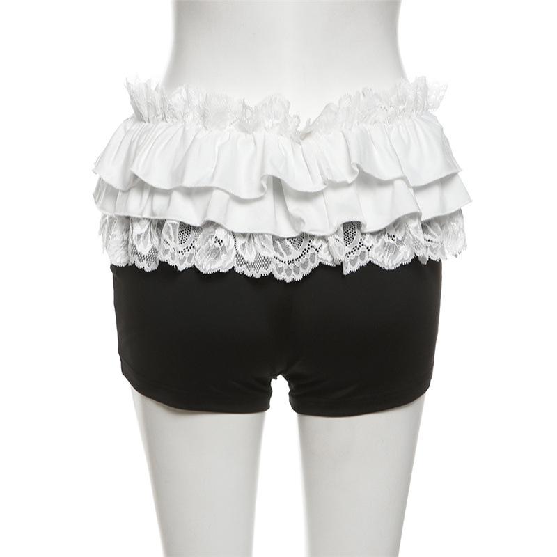 Pantalón corto con lazo fruncido y dobladillo de encaje 