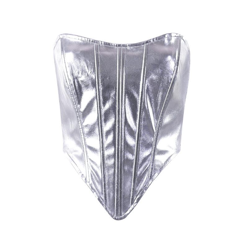 Metallic lace up corset backless tube top