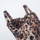 Leopard print v neck backless tank jumpsuit