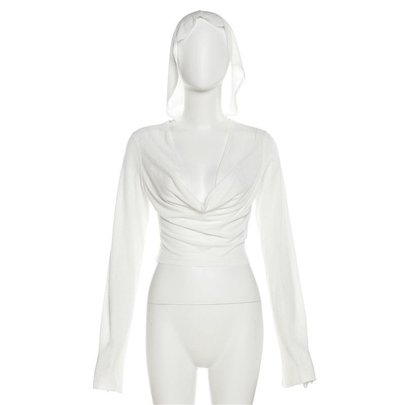 Sudadera con capucha de manga larga y cuello vuelto de color liso 