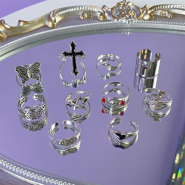 Cross butterfly star heart 10 piece ring