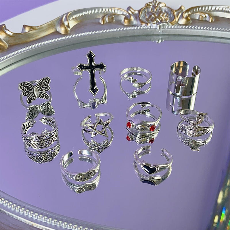 Cross butterfly star heart 10 piece ring