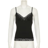Haut camisole dos nu à col en V et ourlet en dentelle perlée 