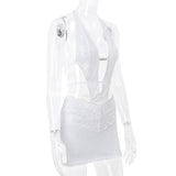 Minivestido halter con dobladillo de encaje anudado y calado 