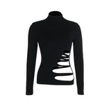 Top irregular de cuello alto y manga larga con aberturas 