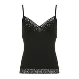 Haut camisole dos nu à col en V et ourlet en dentelle perlée 