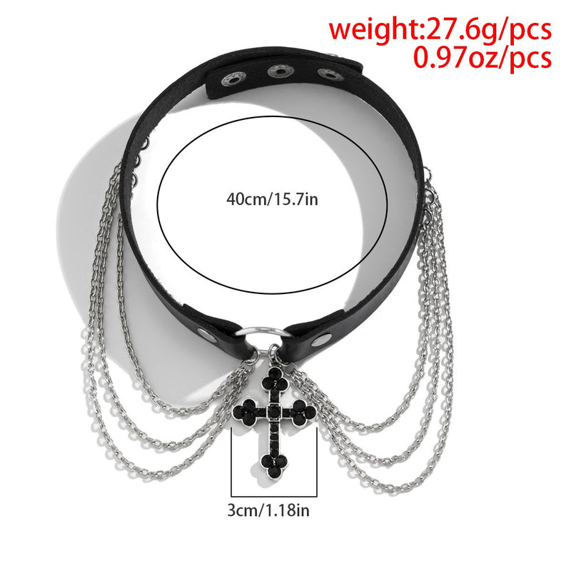 Metal chain cross decor choker necklace