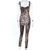 Leopard print v neck backless tank jumpsuit