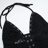 Robe longue froncée à col en V et licou en dentelle 