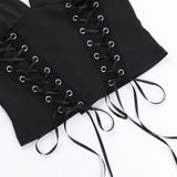Halter self tie v neck lace up backless solid top