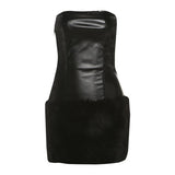 Mini-robe tube en cuir PU duveteux avec fermeture éclair et dos nu 