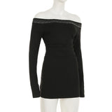 Off shoulder long sleeve beaded ruched mini dress