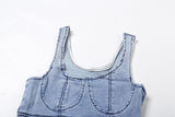 Camiseta sin mangas con cuello cuadrado y cremallera en denim 