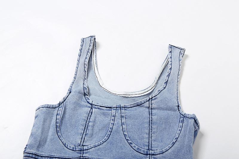 Camiseta sin mangas con cuello cuadrado y cremallera en denim 