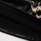 Leopard print bowknot PU leather contrast mini skirt