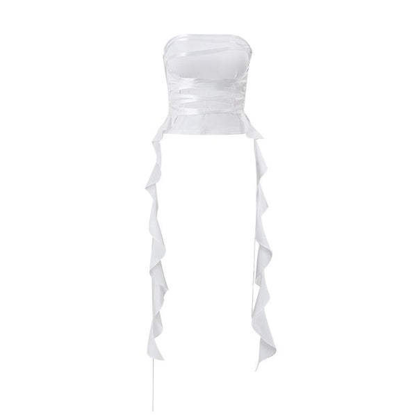 Haut tube dos nu avec corset à lacets et ruban 