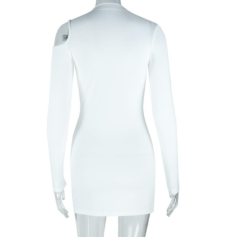 Mini-robe unie irrégulière à manches longues et ajourée 