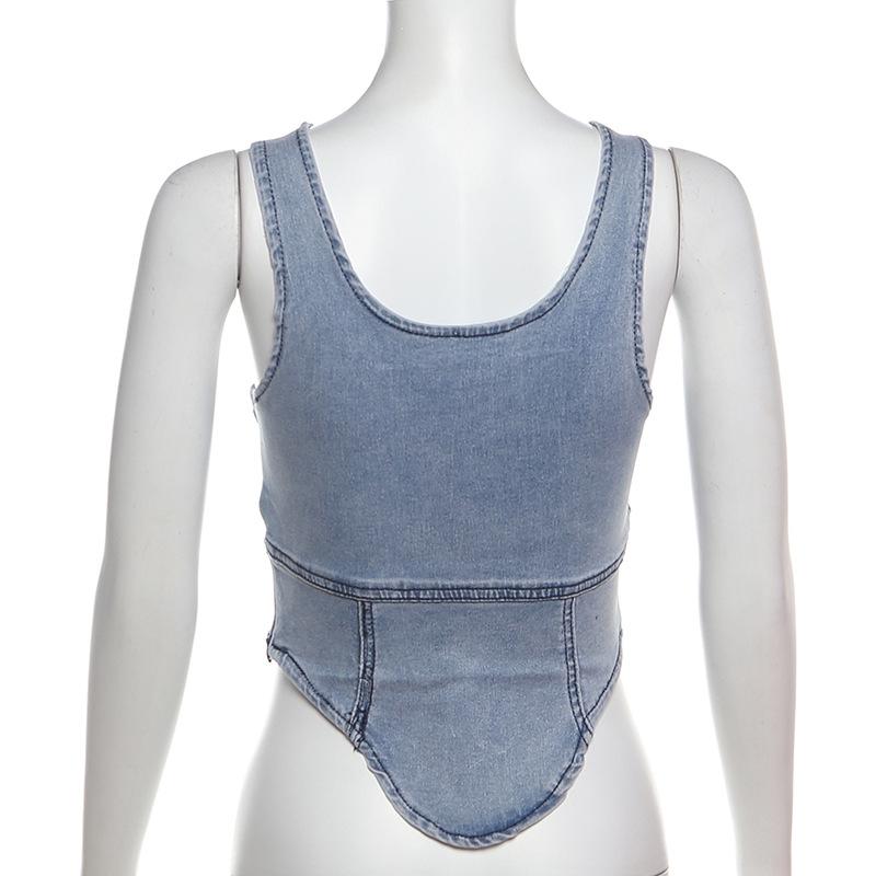 Camiseta sin mangas con cuello cuadrado y cremallera en denim 