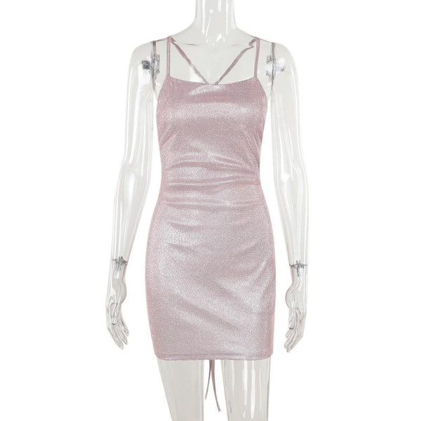 Cross back self tie square neck cami mini dress