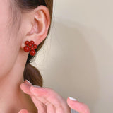 Pendientes con colgante de perla sintética con forma de corazón y lazo