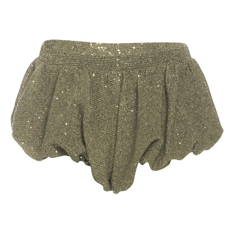Pantalón corto liso de tiro bajo con textura y fruncido con purpurina 