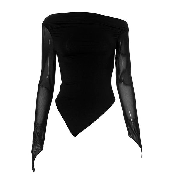 Haut asymétrique en maille froncée irrégulière à manches longues 
