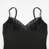 Haut camisole dos nu à col en V et ourlet en dentelle perlée 