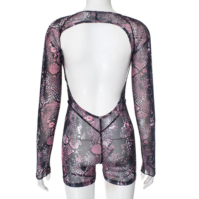 Mono de manga larga con estampado de piel de serpiente y malla transparente 