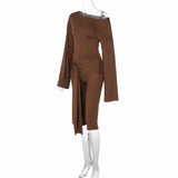 Ensemble pantalon uni à manches longues et taille moyenne irrégulier 