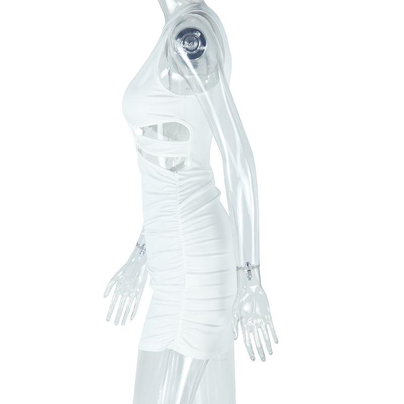 Vestido mini de un solo hombro fruncido con aberturas irregulares 