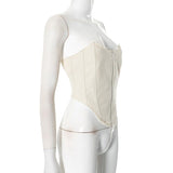 Zip-up backless corset raw hem tube top