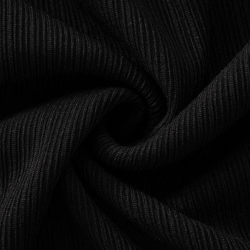 Long puff sleeve round neck ribbed ruched top