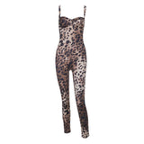 Leopard print v neck backless tank jumpsuit