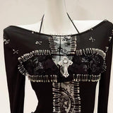 Haut à manches longues avec imprimé appliqué de perles 