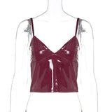 Top camisola de piel sintética con cuello en V y espalda descubierta 