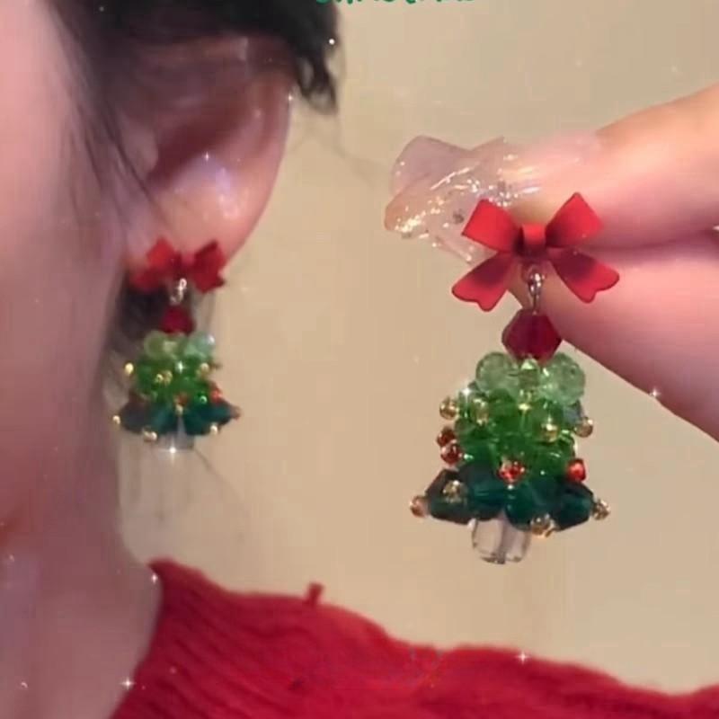 Pendientes colgantes con lazo y decoración de árbol de Navidad