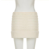 Hollow out drawstring fluffy self tie solid mini skirt