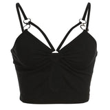 Haut camisole uni à col en V froncé et anneau en O creux 