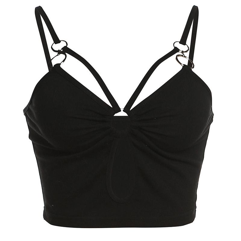 Haut camisole uni à col en V froncé et anneau en O creux 