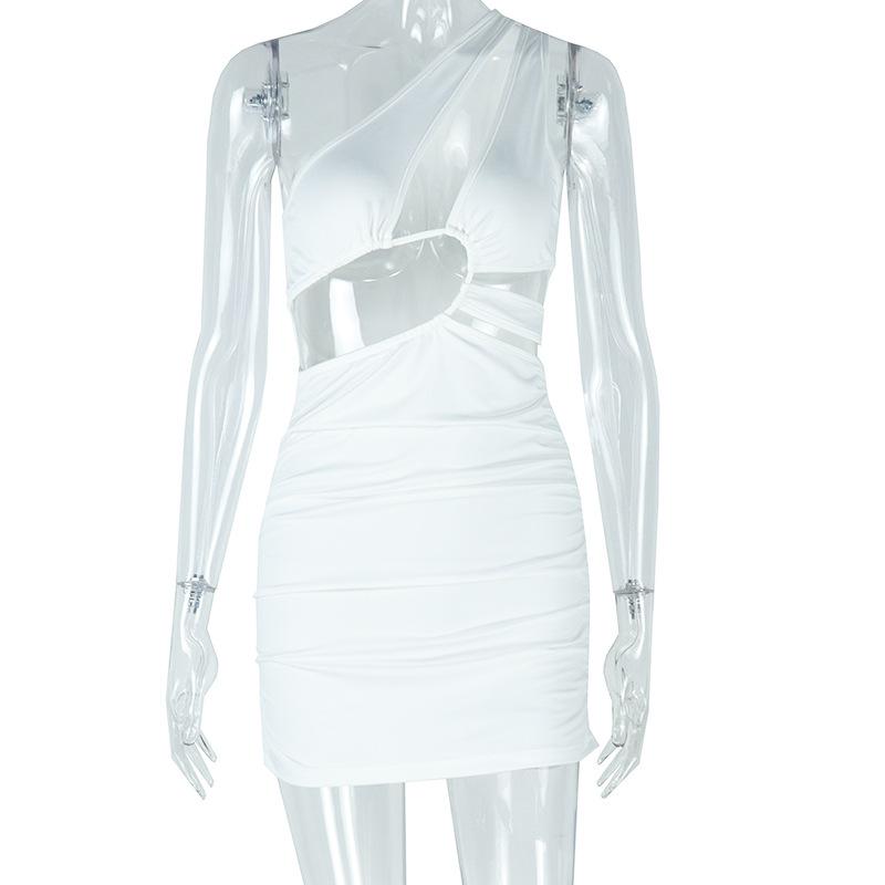 Vestido mini de un solo hombro fruncido con aberturas irregulares 