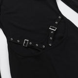 Long sleeve hollow out buckle crewneck maxi dress