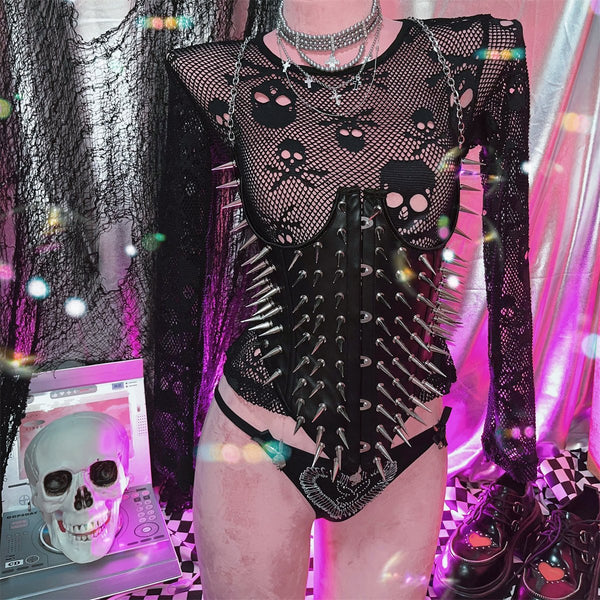 Haut camisole en cuir PU avec boucle en métal et rivets appliqués 