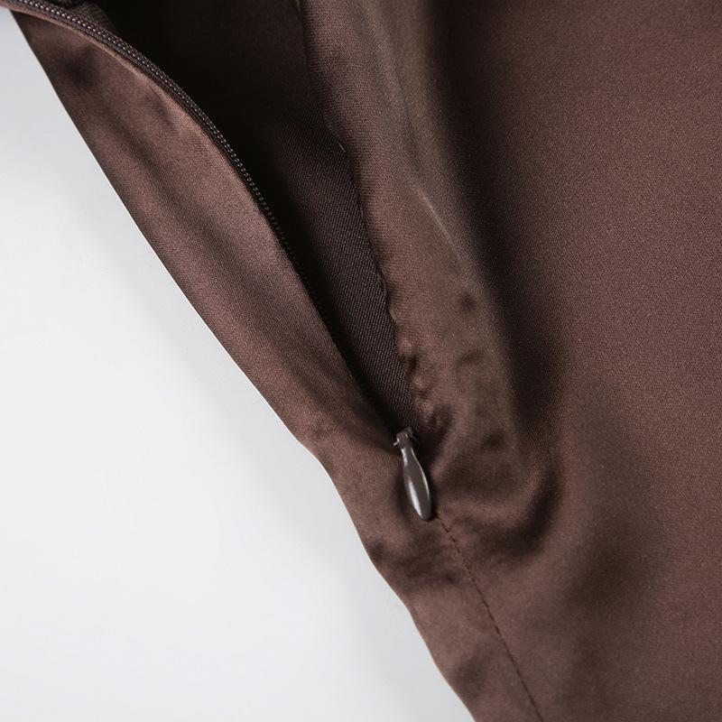 Robe longue unie à col carré et fermeture éclair froncée 