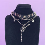 Collier ras du cou en cuir PU avec chaîne en métal et croix décorative pour guitare