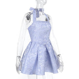 Vestido mini con cuello cuadrado fruncido y estampado halter 